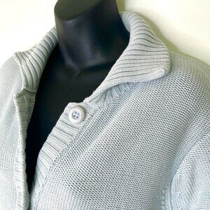 SHEN NY Ribbed Collar Cotton Cardigan Sweater Soft Blue Front Pockets Size 4